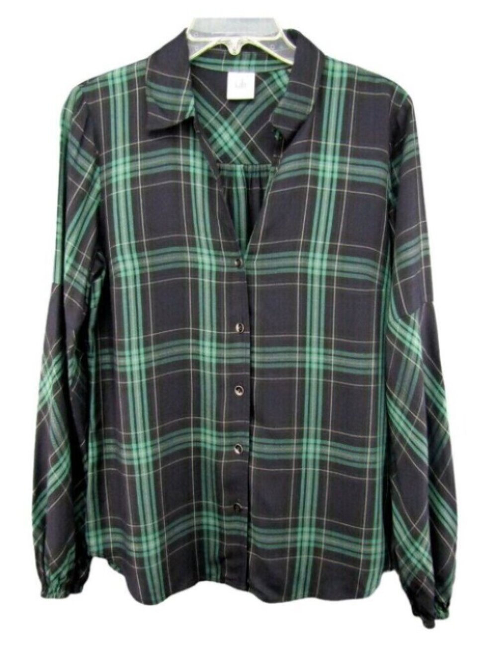Cabi Big Sur Blue Green Plaid Button Up Top Shirt Womens Size S Long Sleeve 3769